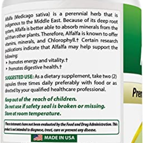 Best Naturals Alfalfa Green Super Food 500 mg 180 Capsules