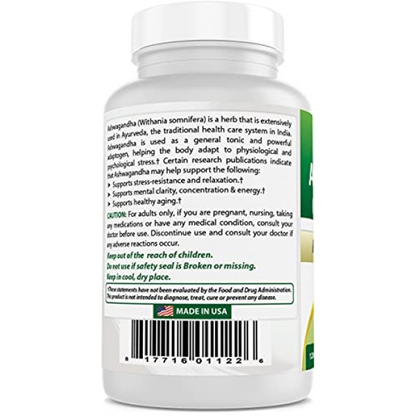 Best Naturals Ashwagandha Capsules for Relaxing Stress and Mood, ...