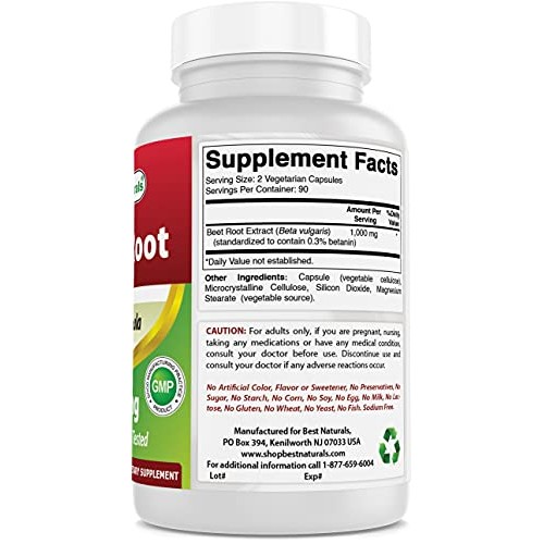 Best Naturals Beet Root Powder 500 Mg Capsules, 180 Count