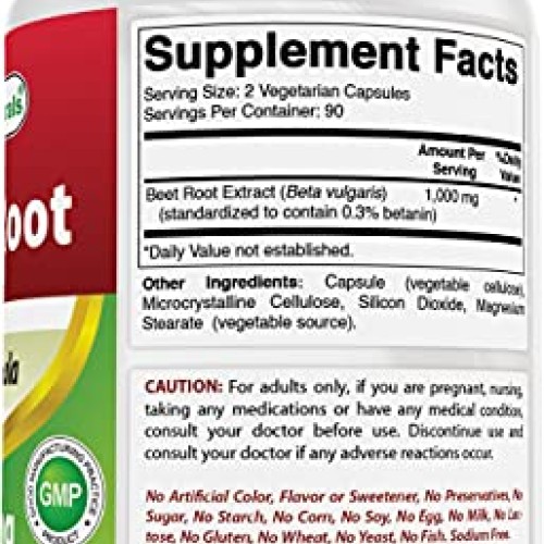 Best Naturals Beet Root Powder 500 Mg Capsules, 180 Count