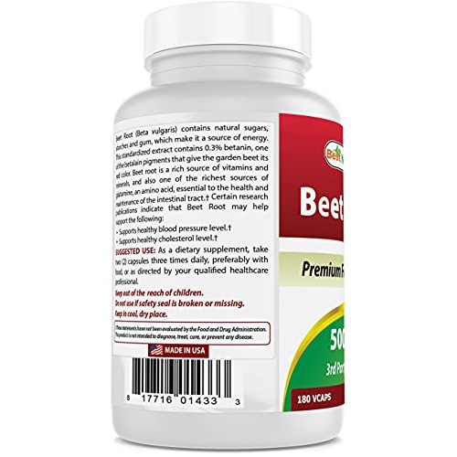Best Naturals Beet Root Powder 500 Mg Capsules, 180 Count
