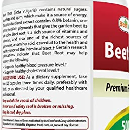 Best Naturals Beet Root Powder 500 Mg Capsules, 180 Count