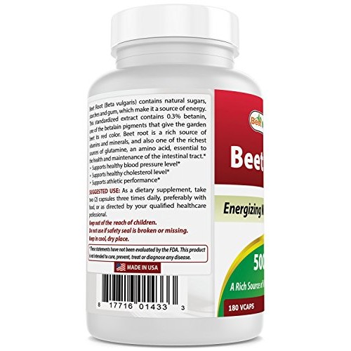 Best Naturals Beet Root Powder 500 Mg Capsules, 180 Count
