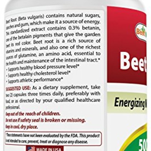Best Naturals Beet Root Powder 500 Mg Capsules, 180 Count