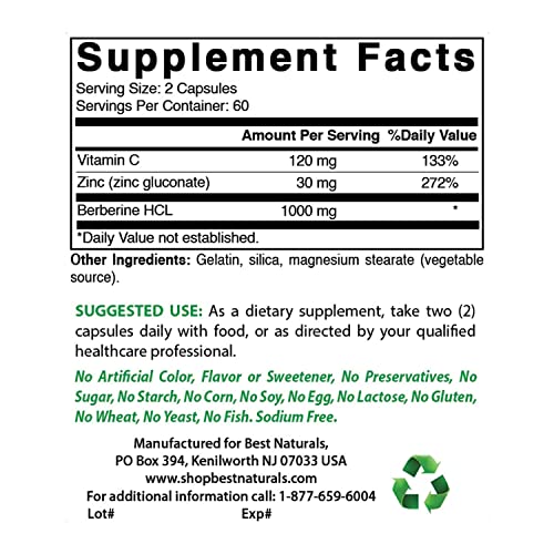Best Naturals Berberine Plus 1000mg per Serving 120 Capsules
