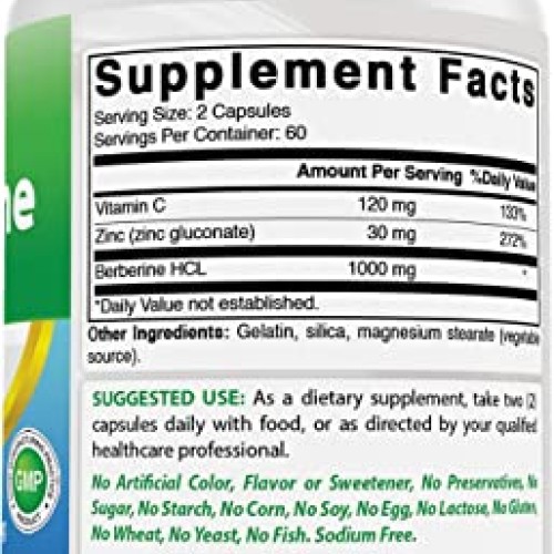 Best Naturals Berberine Plus 1000mg per Serving 120 Capsules