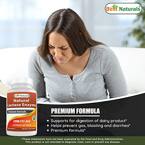 Best Naturals Fast Acting Lactase Enzyme Tablet, 3000 Fcc Alu, 18...