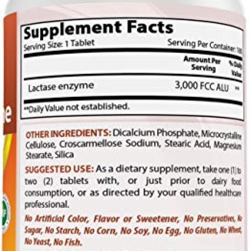 Best Naturals Fast Acting Lactase Enzyme Tablet, 3000 Fcc Alu, 18...