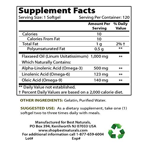 Best Naturals Flaxseed Oil 1000 mg 120 Softgels