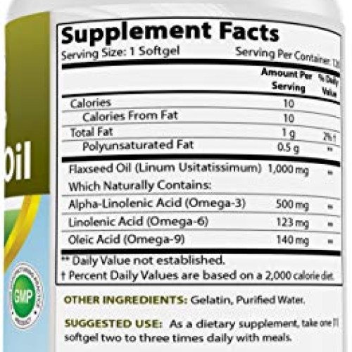 Best Naturals Flaxseed Oil 1000 mg 120 Softgels