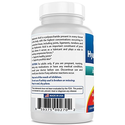 Best Naturals Hyaluronic Acid 100 mg 120 Capsules - Support Healt...
