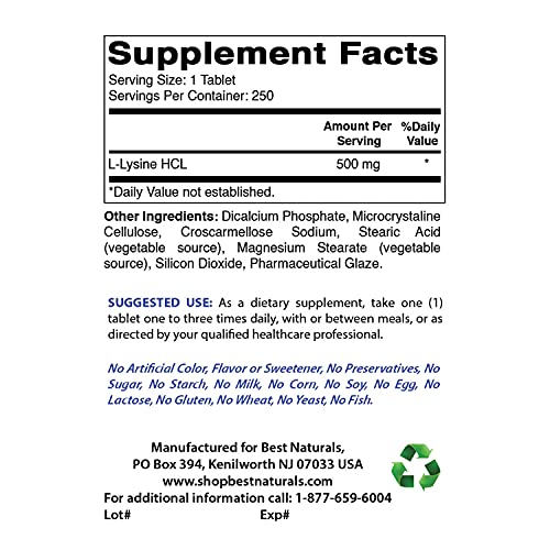 Best Naturals L-Lysine 500 mg 250 Tablets