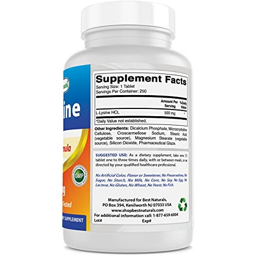 Best Naturals L-Lysine 500 mg 250 Tablets