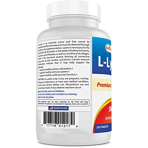 Best Naturals L-Lysine 500 mg 250 Tablets