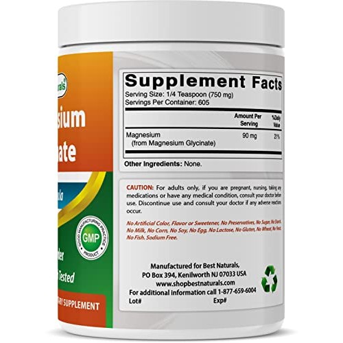 Best Naturals Magnesium Glycinate Powder - 1 Pound 1 LB Pack of...