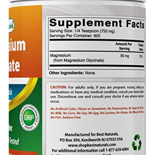 Best Naturals Magnesium Glycinate Powder - 1 Pound 1 LB Pack of...