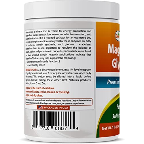 Best Naturals Magnesium Glycinate Powder - 1 Pound 1 LB Pack of...
