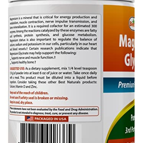 Best Naturals Magnesium Glycinate Powder - 1 Pound 1 LB Pack of...