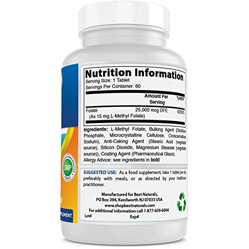Best Naturals Methyl Folate 15000 mcg 15mg Most Bio-Available...