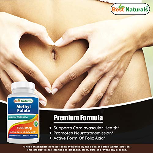 Best Naturals Methyl Folate 7500 mcg 7.5mg Most Bio-Available...