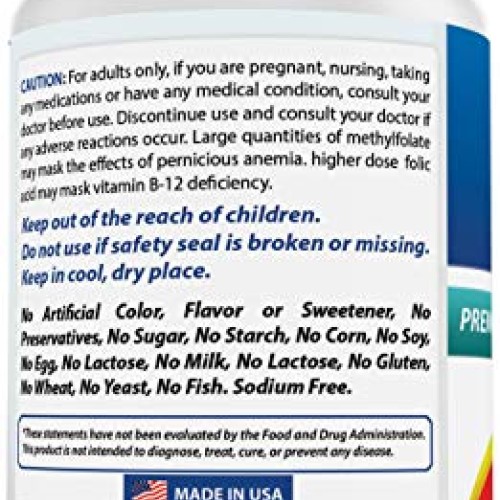 Best Naturals Methyl Folate 7500 mcg 7.5mg Most Bio-Available...