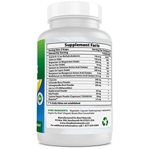 Best Naturals Thyroid Support Supplement with Iodine 90 Veggie Ca...