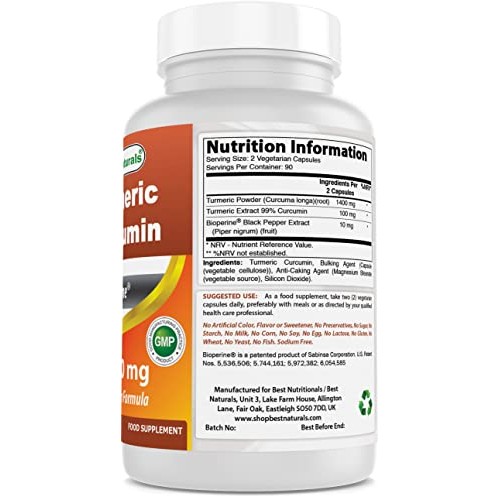 Best Naturals Turmeric Curcumin 1500mg/Serving with Bioperine - 1...