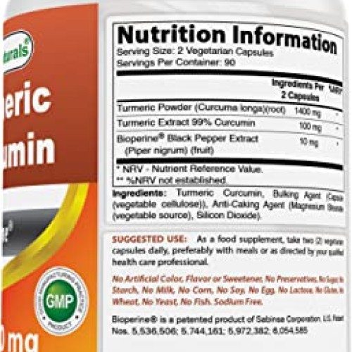 Best Naturals Turmeric Curcumin 1500mg/Serving with Bioperine - 1...
