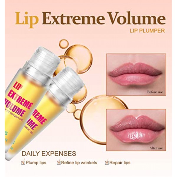 2Pcs Lip Plumper Gloss Kit, Ginger Mint Lip Serum Plumping Lip Ba...