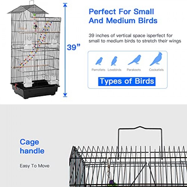 39-inch Roof Top Large Flight Parrot Bird Cage Accessories Medium...