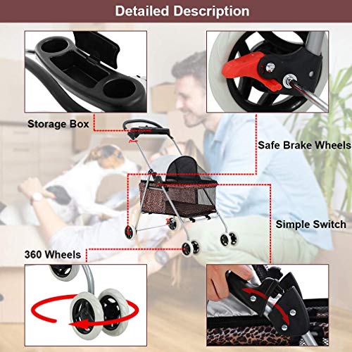 BestPet Cute Posh Pet Stroller Dogs Cats w/Cup Holder
