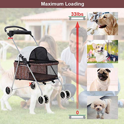 BestPet Cute Posh Pet Stroller Dogs Cats w/Cup Holder