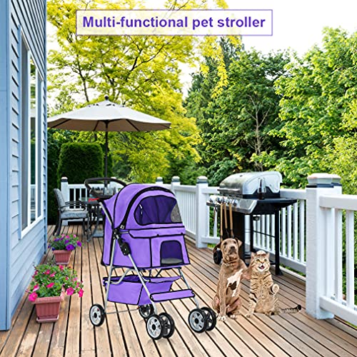 BestPet Pet Stroller Cat Dog Cage 4 Wheels Stroller Travel Foldin...