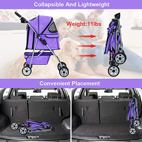 BestPet Pet Stroller Cat Dog Cage 4 Wheels Stroller Travel Foldin...