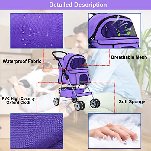 BestPet Pet Stroller Cat Dog Cage 4 Wheels Stroller Travel Foldin...