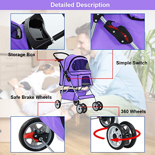 BestPet Pet Stroller Cat Dog Cage 4 Wheels Stroller Travel Foldin...