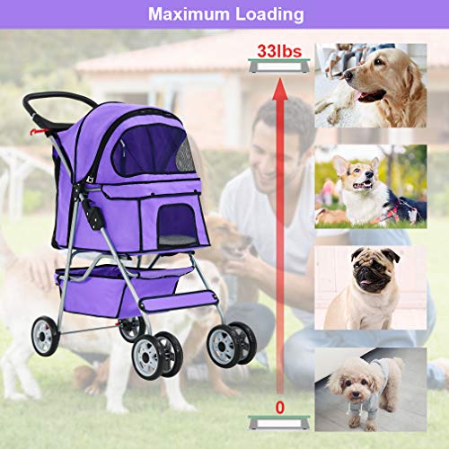 BestPet Pet Stroller Cat Dog Cage 4 Wheels Stroller Travel Foldin...