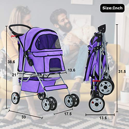 BestPet Pet Stroller Cat Dog Cage 4 Wheels Stroller Travel Foldin...