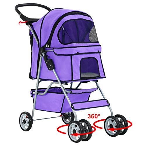 BestPet Pet Stroller Cat Dog Cage 4 Wheels Stroller Travel Foldin...