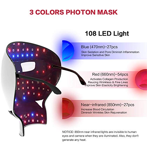 LED Face Mask Light Therapy, Bestqool LED Facial Skin Care Mask R...