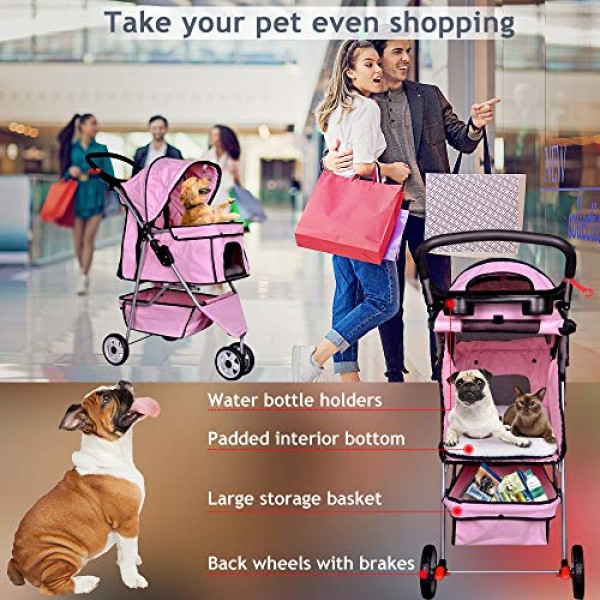 3 Wheels Pet Stroller Dog Stroller for Dog Cat Stroller Pet Joggi...