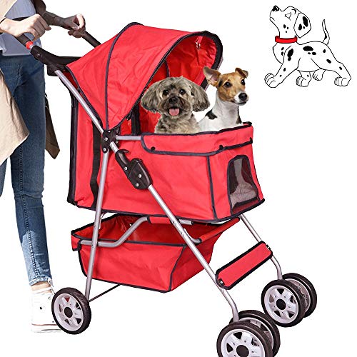 Red 4 Wheels Pet Stroller Dog Stroller Cat Stroller Pet Jogger St...