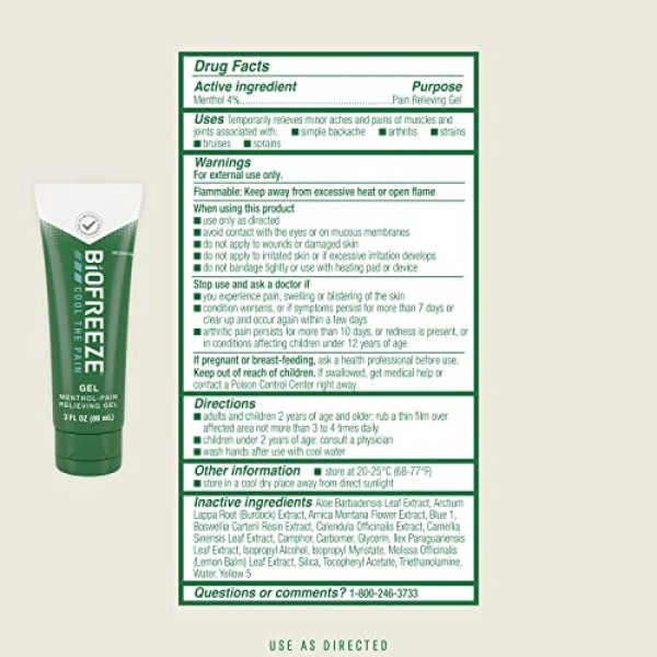 Biofreeze Menthol Gel 3 FL OZ Tube Associated With Sore Muscles, ...