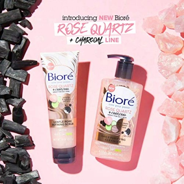 Bioré Rose Quartz + Charcoal Gentle Pore Refining Scrub, Pore Min...