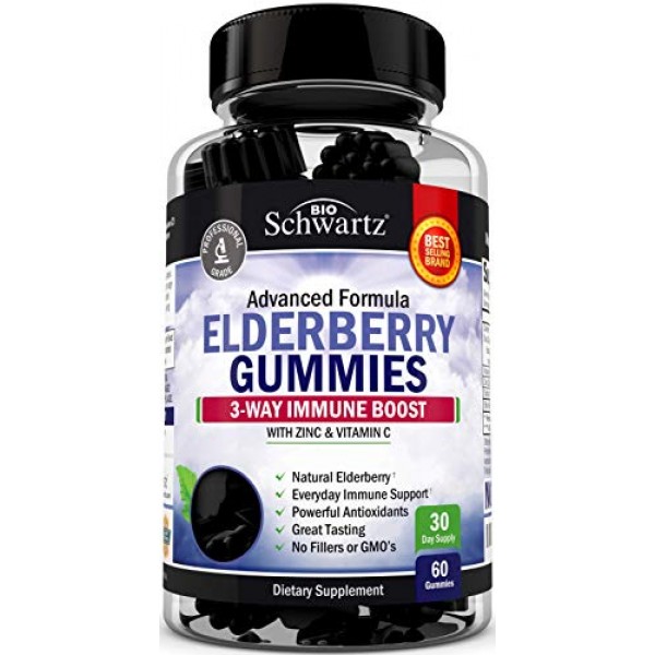 Elderberry Gummies with Zinc & Vitamin C - Immune Support Black S...
