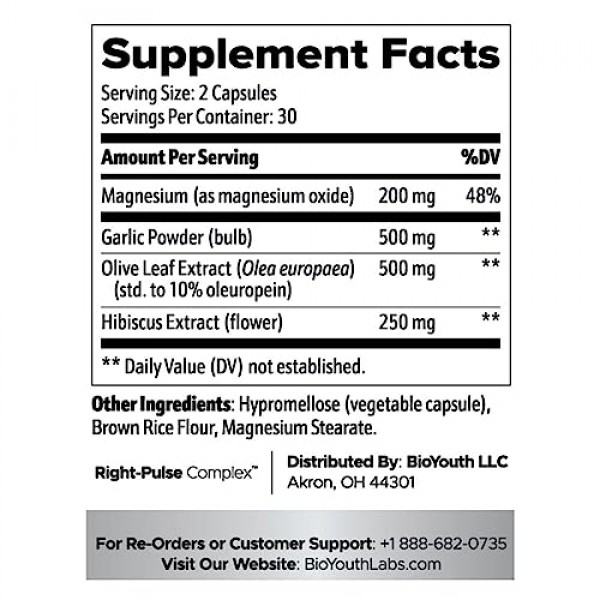 BioYouth Labs Blood Pressure Support Supplements for Adults, 60 C...