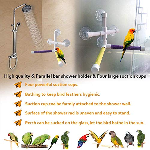 Bird Bath Perch Stand with 4-Suction Cup,Parrot Window Shower Rac...