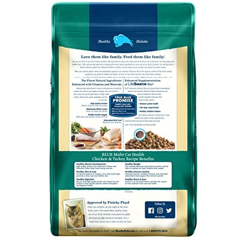 Blue Buffalo Multi-Cat Natural Adult Dry Cat Food, Chicken & Turk...