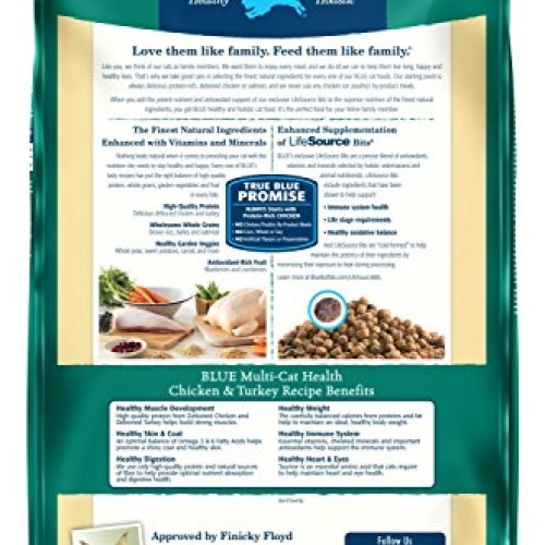 Blue Buffalo Multi-Cat Natural Adult Dry Cat Food, Chicken & Turk...