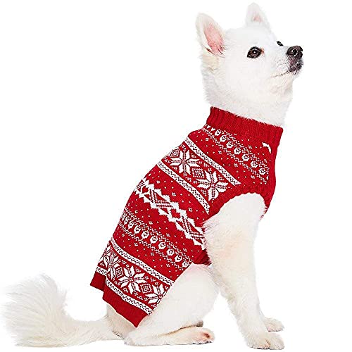 Blueberry Pet Christmas Fair Isle Mockneck Dog Sweater, Back Leng...